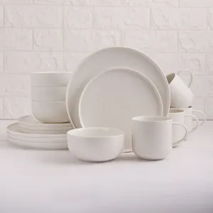 EKA Matte White Dinnerware Sesame Point Porcelain Plate Tableware 16pcs Ceramic Dishes Plates Bowls Mugs Service For 4 people