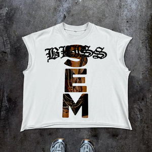 Maglietta estiva con stampa Streetwear t-Shirt personalizzata con strass <span class=keywords><strong>e</strong></span> senza maniche con grafica oversize canottiere da <span class=keywords><strong>uomo</strong></span> in cotone - Product Image 1