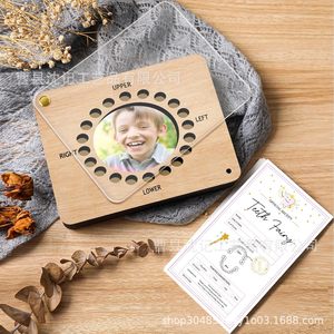 Wooden Baby Tooth <b>Box</b> With <b>Photo</b> Frame Rectangle <b>Storage</b> Keepsake For Children Tooth Preservation - Product Image 2