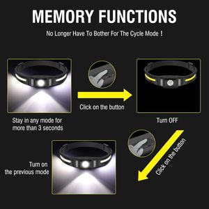 신제품 방수 블랙 안전등 650 루멘 <span class=keywords><strong>LED</strong></span> 헤드램프 USB 충전식 듀얼 XPE COB 센서 캠핑 헤드램프 - Product Image 2