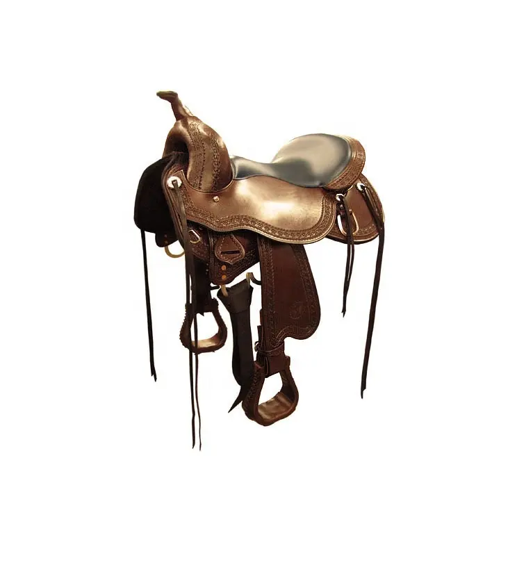 Engli-sillín de caballo de cuero occidental de primera calidad, sillín de resistencia de cuero genuino, con juego de tachuelas a juego