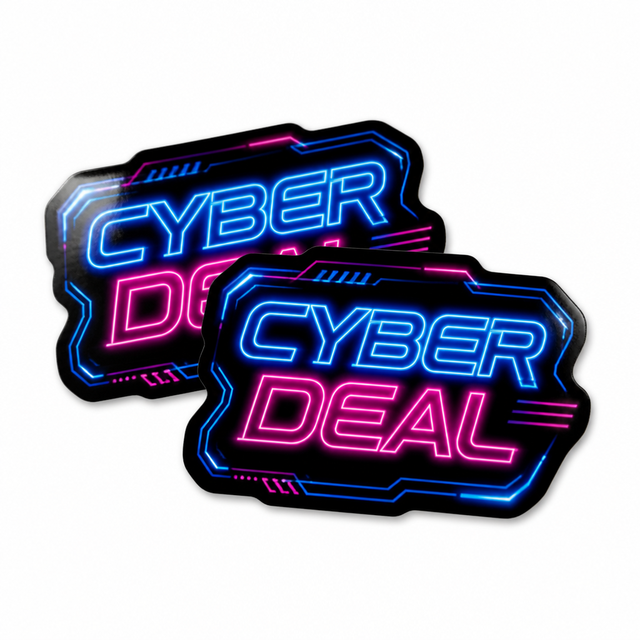 Custom Neon Style Promotional Stickers with Friday Stickers Glow Effect Design for Retail Sales, Events and Marketing Displays