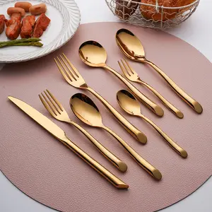 Thick Handle Stainless Steel Gold Flatware Juego De Cubiertos Dishwasher Safe Cutlery Set