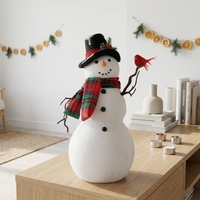 Sculpture de bonhomme de neige vintage en tissu noir avec oiseau rouge pour la décoration de table de Noël OEM ODM
