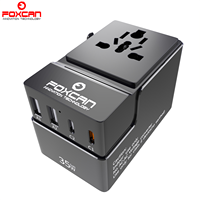 Adaptateur de voyage Foxcan, nouvelle arrivée, adaptateur secteur intelligent avec 2 ports USB et 2 ports Type-C, prise UK US AU EU, solution d'alimentation