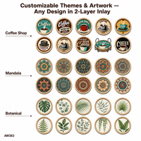Ensemble de 9 sous-verres à café |   Sous-verre en contreplaqué peuplier avec incrustation acrylique, 2 couches |   Décoration de table pour café, bar, cuisine, bureau |   Cadeau personnalisable
