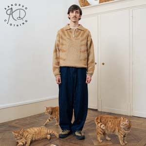 KD in maglia modello Logo personalizzato OEM ODM maglione a manica lunga con bottone <span class=keywords><strong>Jacquard</strong></span> in lana spazzolata Mohair <span class=keywords><strong>Polo</strong></span> da uomo maglione - Product Image 2