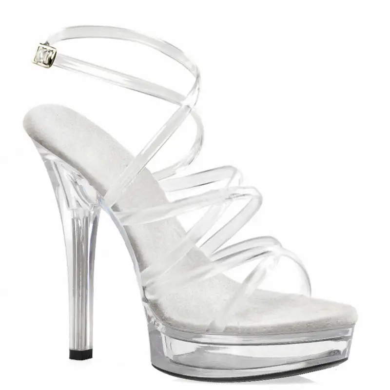 Transparent Bride 13cm Gladiator thin heel model show pole dance high heels Club striptease shoes Stripper Heels platform large