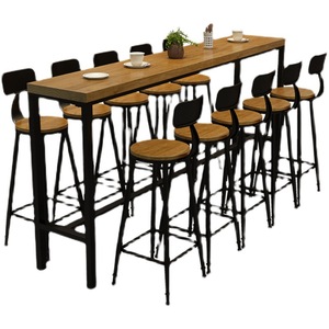 Ensemble <span class=keywords><strong>de</strong></span> <span class=keywords><strong>table</strong></span> et <span class=keywords><strong>de</strong></span> chaises <span class=keywords><strong>de</strong></span> <span class=keywords><strong>bar</strong></span> commerciales modernes en bois massif avec pieds hauts muraux pour salon et usage <span class=keywords><strong>de</strong></span> loisirs - Product Image 5