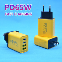 Chargeur de voyage multifonction personnalisable 65W PD à charge rapide, 2 ports USB-C, 2 ports USB-A, adaptateur secteur US/EU/UK pour téléphone portable