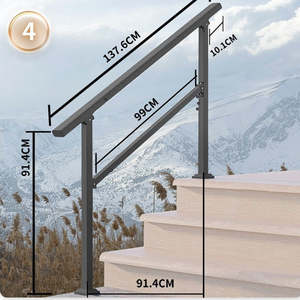 รั้วตาข่ายเหล็กดัดสำหรับภายนอกอาคาร ราวบันไดเหล็กดัดสำหรับขั้นบันได 1-7 สำหรับระเบียงและบันไดคอนกรีต สีดำ พร้อมที่เก็บของและชั้นวาง - Product Image 3