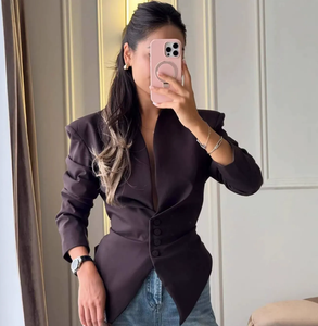 Blazer asymétrique amincissant tendance pour <span class=keywords><strong>femme</strong></span>, manteau élégant à manches longues, vêtement d'extérieur sophistiqué et raffiné pour le quotidien et le travail - Product Image 2
