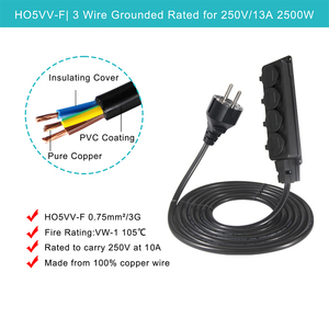 250V negro blanco Schuko UE 4 puertos Multi enchufe Cable de extensión de alimentación tira de alimentación para mezcladores, bombas, motores, sierras circulares - Product Image 6