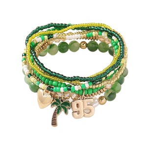 Bracelet Bohème Superposé en Perles de Rocaille pour Femme avec Perles Vertes et Motif Cœur Palmier, 95 Pendentifs - Bijoux de Vacances Plage - Product Image 3