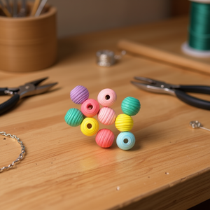 Perline in legno Ilan da 14 mm multicolori con scanalature a spirale per la creazione di gioielli - Product Image 2