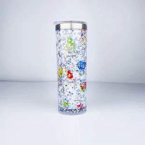 Blank 20oz Snow Globe Skinny Tumbler Double Layer Glitter <b>Reusable</b> Daily Outdoor Water <b>Cup</b> - Product Image 3