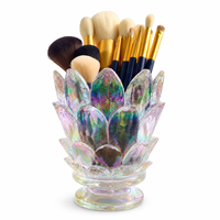 Porte-pinceaux de maquillage en résine WeiVista, design fleur de lotus irisée, accessoire d'organisation pour coiffeuse