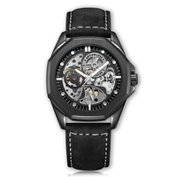 Montres squelette creux haut de gamme en cuir véritable avec logo personnalisé montres Reloj mécaniques étanches de luxe pour hommes montres de poignet pour hommes
