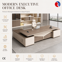 Bureau de direction moderne avec finition grain de bois, double rangement sur pieds et plateau spacieux