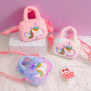 Vente en gros prix d'usine vente en gros enfants mignon <span class=keywords><strong>licorne</strong></span> rose coeur en peluche sac à main petite fille moelleux sac à bandoulière - Product Image 6