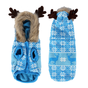 Christmas Pet Coat With Antler Hat Hooded Dog Sweater Plaid Knit Jacket <b>for</b> <b>Cats</b> and Dogs - Product Image 5
