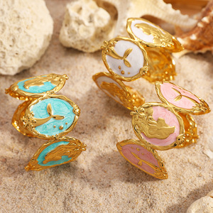 Pulsera de Acero Inoxidable con Diseño de Sirena, Chapada en Oro de 18k, Resistente al Agua, de Acero Titanio, Joyería de Moda para Mujer, Tema Oceánico - Product Image 2