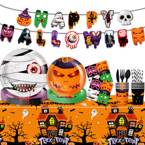 Halloween Party Supplies Paper Plates Cups <b>Tablecloths</b> Decorations For Indoor Halloween Celebration - Product Image 3