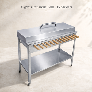 Parrilla Cipriota de Lujo, Asador Griego para Exteriores de Acero Inoxidable, 15 Brochetas, Parrilla Giratoria Automática con Tapa, Combustible de Carbón/Leña, 3-5 Personas - Product Image 6