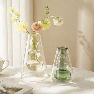 Vases à fleurs hydroponiques en verre borosilicate soufflé à la main, violet, jaune, vert, double couche, colorés, pour la décoration de la maison - Product Image 6
