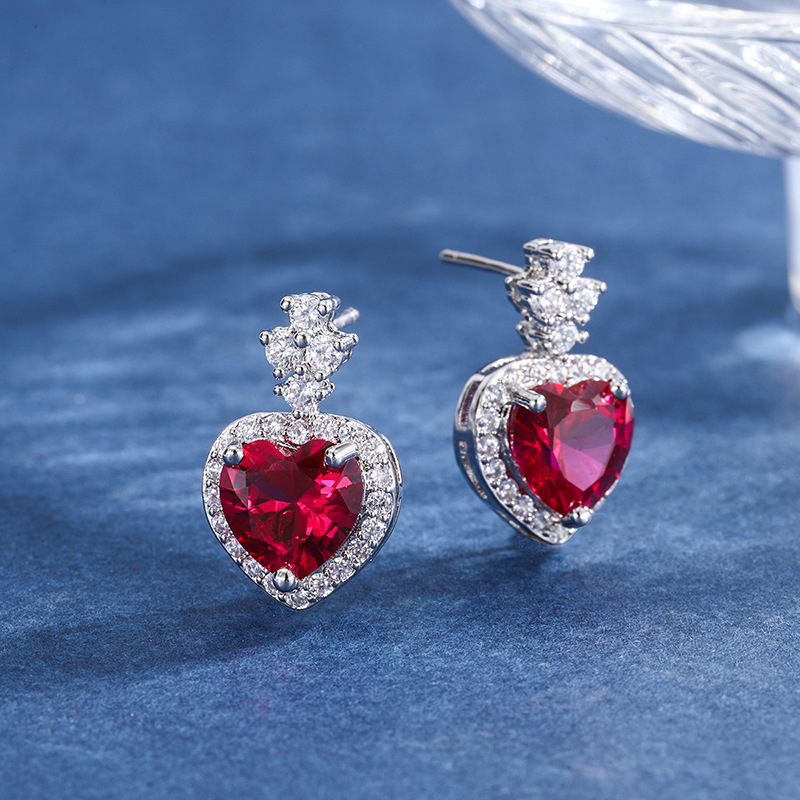 Red glass ear studs