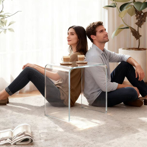 Tavolino da Caffè <span class=keywords><strong>Moderno</strong></span> in Acrilico Trasparente, Multifunzionale, Salvaspazio, Regolabile e Pieghevole per Soggiorno - Product Image 5