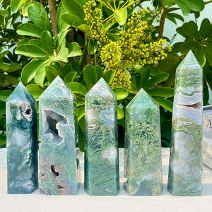 Punta de Ágata Musgosa Natural al por Mayor a Precio de Fábrica, Torre de Piedra de Cristal Druzy para Decoración y Regalo - Product Image 5