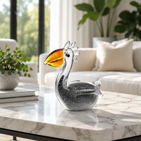 Flolenco – Collection d'ornements en verre soufflé à la main : figurines d'animaux, sculptures de pellicanes et rhinocéres avec accents ambrés