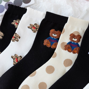 Custom Embroidery <strong>Teddy</strong> <strong>Bear</strong> Cute Japanese Cotton Crew <strong>Socks</strong> Fashion Cute Fun Animal Women <strong>Socks</strong> - Product Image 1