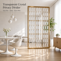 Paravent décoratif en verre avec cadre métallique doré et rideau de perles de cristal de luxe pour hall d'hôtel, entrée de villa