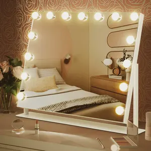 वैनिटी गर्ल हॉलीवुड मेकअप मिरर फ्रेमलेस बल्ब रोटेटेबल वाली होली की लकड़ी की शैली प्रकाश वैनिटी दर्पण
