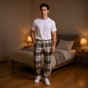 Pantalons de pyjama à carreaux pour hommes, 100% coton flanelle, pantalons décontractés pour la maison avec poches, coupe douce et confortable - Product Image 2