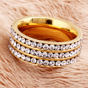 <b>Crystal</b> <b>Ring</b> 8mm Gold Steel Color 3 Rows Channel Setting Round Women's Jewelry Gift - Product Image 4