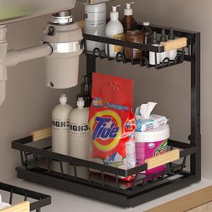 Organizador para debajo del fregadero en forma de L, paquete de 2 estantes de almacenamiento resistentes al óxido con acabado horneado de acero al carbono - Product Image 4