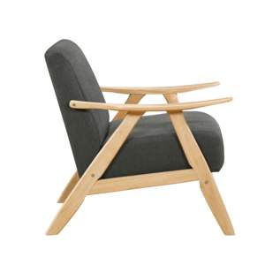 DB Modern Home Furniture's Dark Gray Fabric <b>Upholstered</b> 1pc Accent <b>Chair</b> Natural Finish Solid Rubberwood Cushion Living Room - Product Image 3