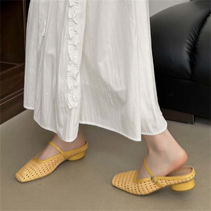 Nouvelles sandales d'été 2025 pour femmes, à bout rond et talon bas, en maille, tissées à la main, sexy et ajourées - Product Image 5