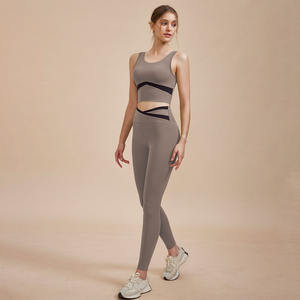 Women's Full Cover Padded <strong>Longline</strong> Yoga <strong>Tops</strong> and No T Line Cross Waist Gym <strong>Leggings</strong> 2PCS Color Contrast Active <strong>Wear</strong> 2025 - Product Image 4