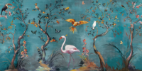 Papier peint Chinoiserie écologique, flamant rose, oiseau coloré, arbre fruitier, motif floral, revêtement mural pour salon, chambre à coucher, décoration intérieure
