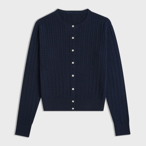 TOWNKANA 2025 Otoño Invierno Nueva Chaqueta de Punto de Algodón Puro con Cuello Redondo y Botones, Tejido Trenzado de Color Liso para <span class=keywords><strong>Mujer</strong></span> - Product Image 1