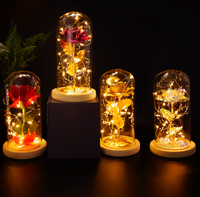 24K Or Galaxy Rose Fleur Verre Dôme LED Lumière Usine En Gros-pour Cadeau Noël Graduation Pâques Fête Des Mères Fleurs Rouges