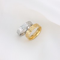Edelstahl Gold Silberfarben Paarringe Set CZ Gitterdesign Passende Eheringe Versprechen-Schmuck