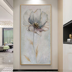 Hand Painted Oil Painting Flower Modern Light Luxury Vertical <b>Wall</b> Art Metal <b>Frame</b> For Hallway Corridor Decor - Product Image 2