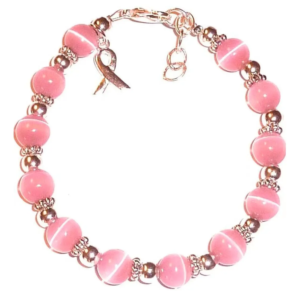 Fabricante de joyas, pulsera de cuentas personalizada para mujer, abalorios de cinta rosa, pulsera de concientización sobre el cáncer de mama para mujer