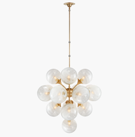 Lámpara de Techo Colgante de Cristal YH Cristal, con Bolas de Cristal y Latón, para Sala de Estar, Comedor, Cocina, Isla, Iluminación Interior, LED