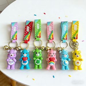 QYS PVC <b>Keychains</b> 3D Cartoon Bear Charms Rainbow Color Love Heart Design Lightweight Keyring Accessories - Product Image 2
